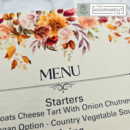 Autumn Fall Flowers Design - A5 Table Menu Cards
