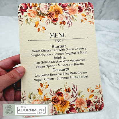 Autumn Fall Flowers Design - A5 Table Menu Cards
