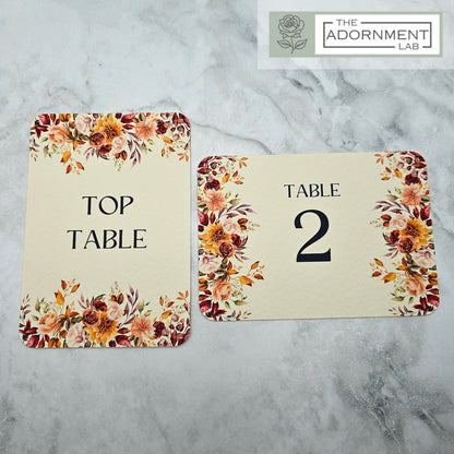Autumn Fall Flowers Design - Table Number Cards