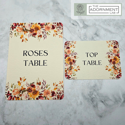 Autumn Fall Flowers Design - Table Number Cards