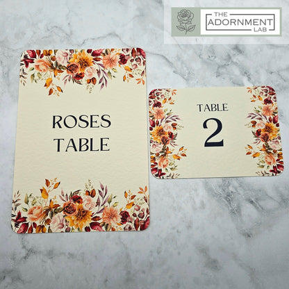 Autumn Fall Flowers Design - Table Number Cards