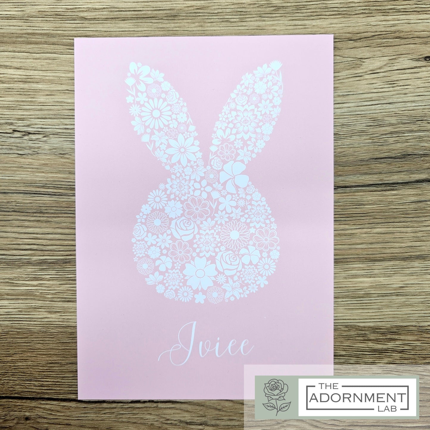 Bunny Bloom Silhouette - A5 Art Print - Peach (Personalised)