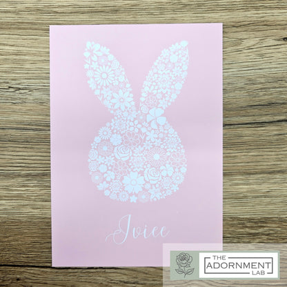 Bunny Bloom Silhouette - A5 Art Print - Peach (Personalised)