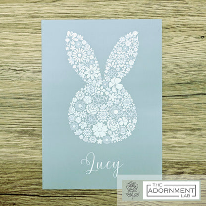 Bunny Bloom Silhouette - A5 Art Print - Peach (Personalised)