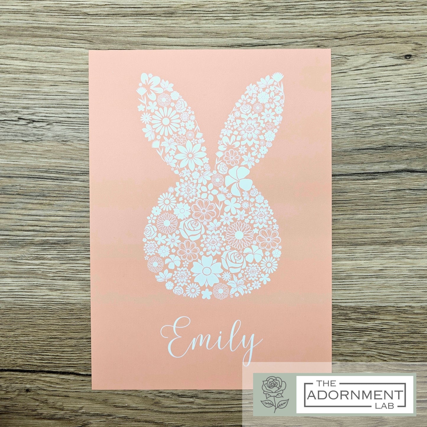 Bunny Bloom Silhouette - A5 Art Print - Peach (Personalised)