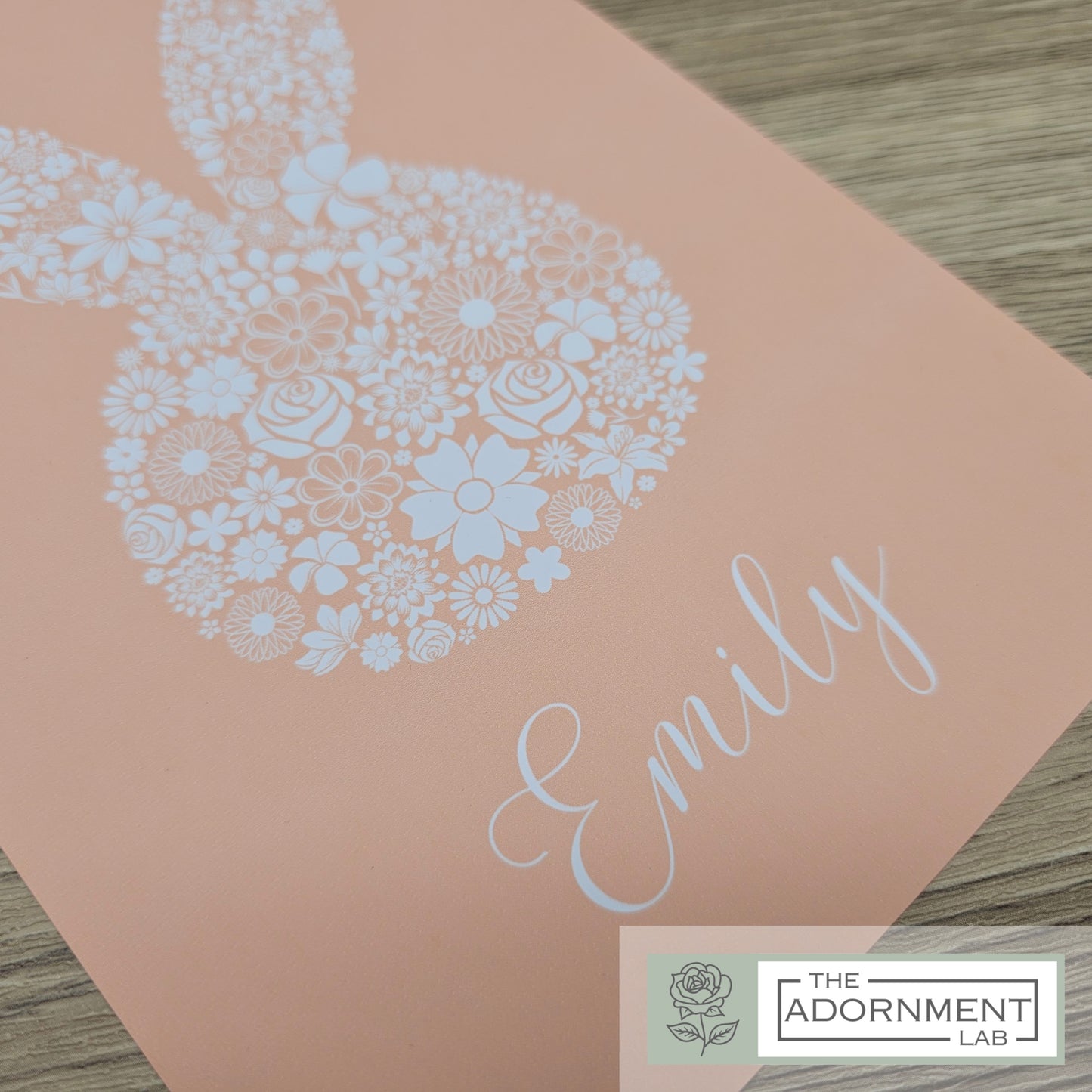 Bunny Bloom Silhouette - A5 Art Print - Peach (Personalised)