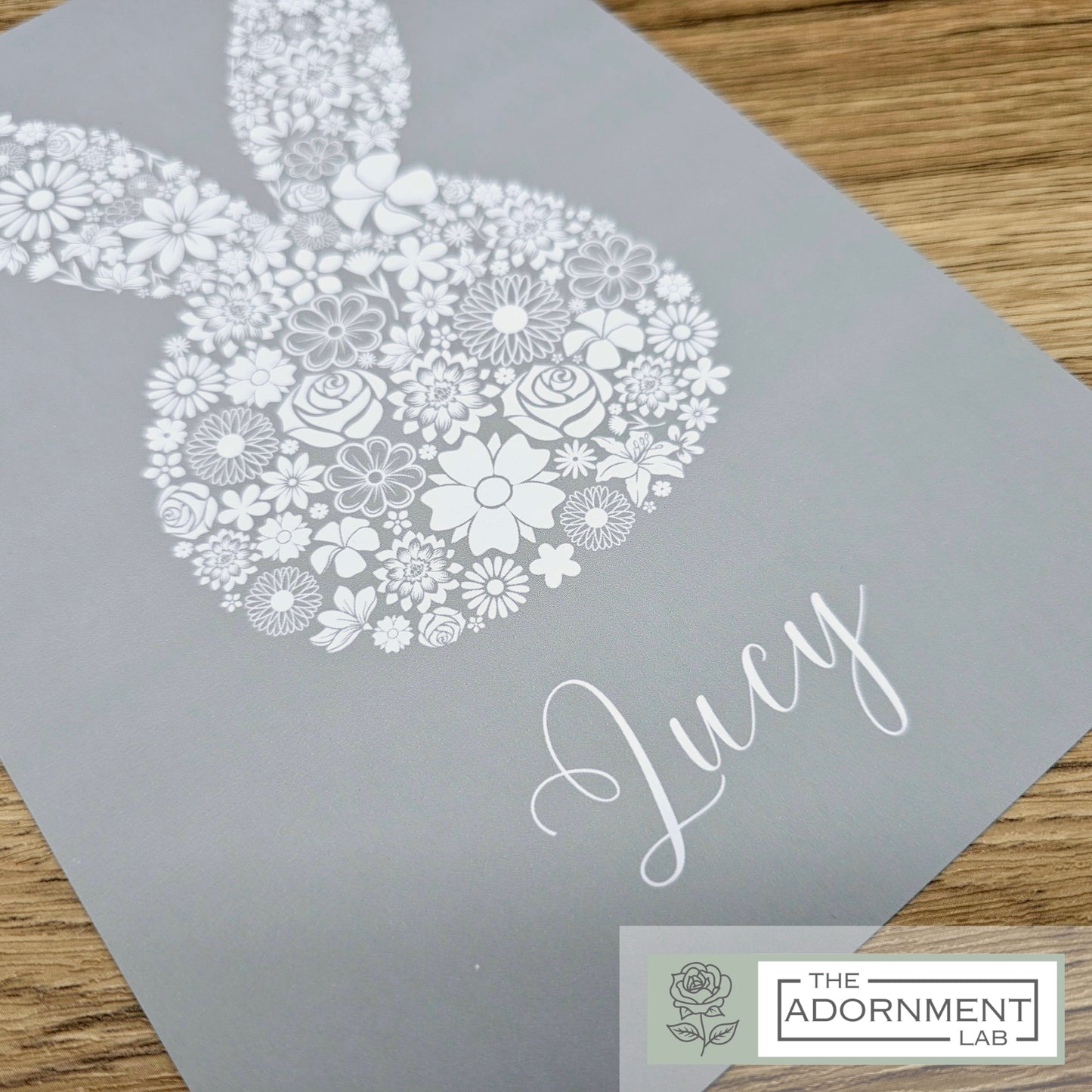 Bunny Bloom Silhouette - A5 Art Print - Peach (Personalised)