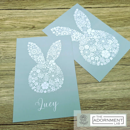 Bunny Bloom Silhouette - A5 Art Print - Peach