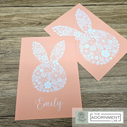 Bunny Bloom Silhouette - A5 Art Print - Peach