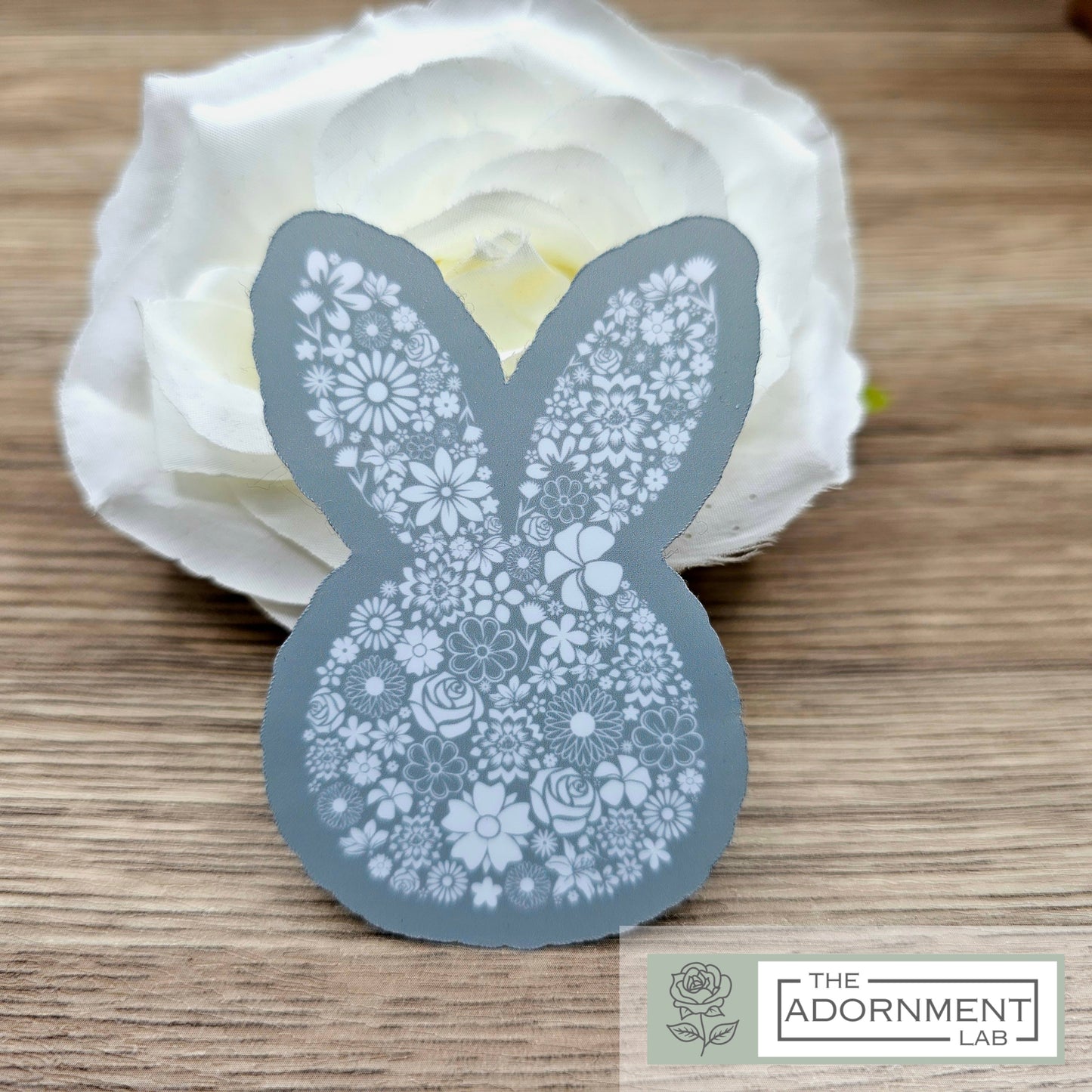 Bunny Bloom Silhouette - Waterproof Vinyl Sticker - Peach