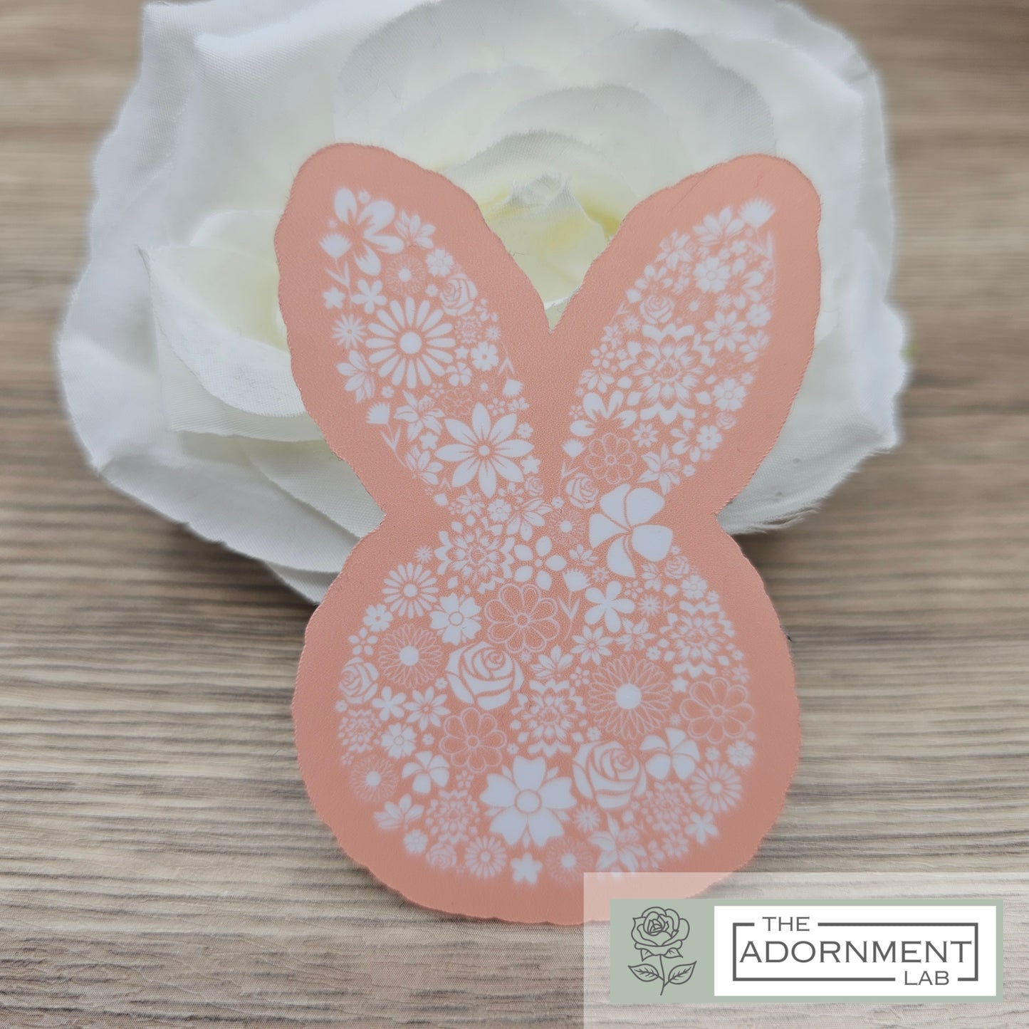 Bunny Bloom Silhouette - Waterproof Vinyl Sticker - Peach