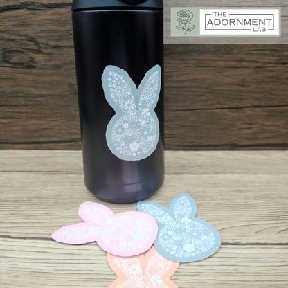 Bunny Bloom Silhouette - Waterproof Vinyl Sticker - Peach
