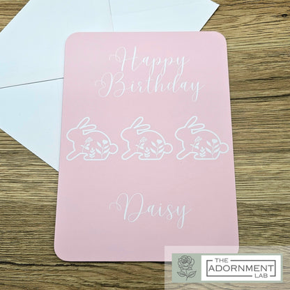 Bunny Bloom - Happy Birthday - Greetings Cards - Peach (Personalised)
