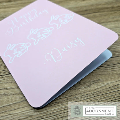 Bunny Bloom - Happy Birthday - Greetings Cards - Pink (Personalised)
