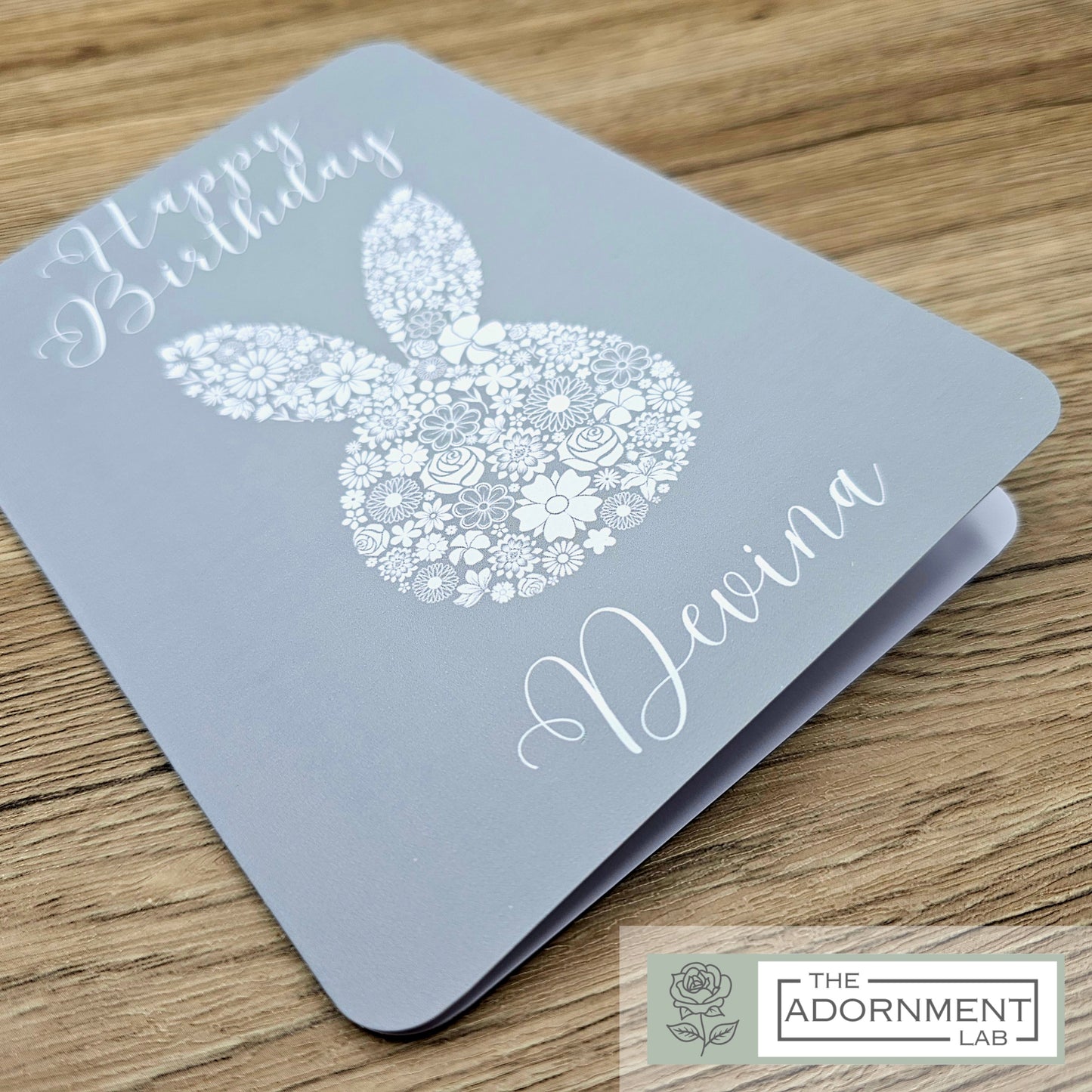 Bunny Bloom Silhouette - Happy Birthday - Greetings Cards - Sage (Personalised)