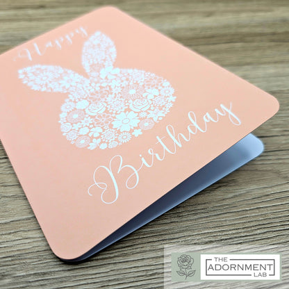 Bunny Bloom Silhouette - Happy Birthday - Greetings Cards - Sage