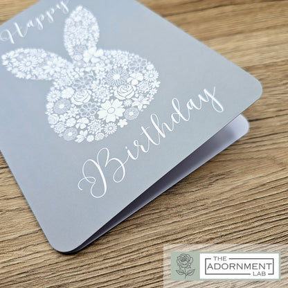 Bunny Bloom Silhouette - Happy Birthday - Greetings Cards - Sage