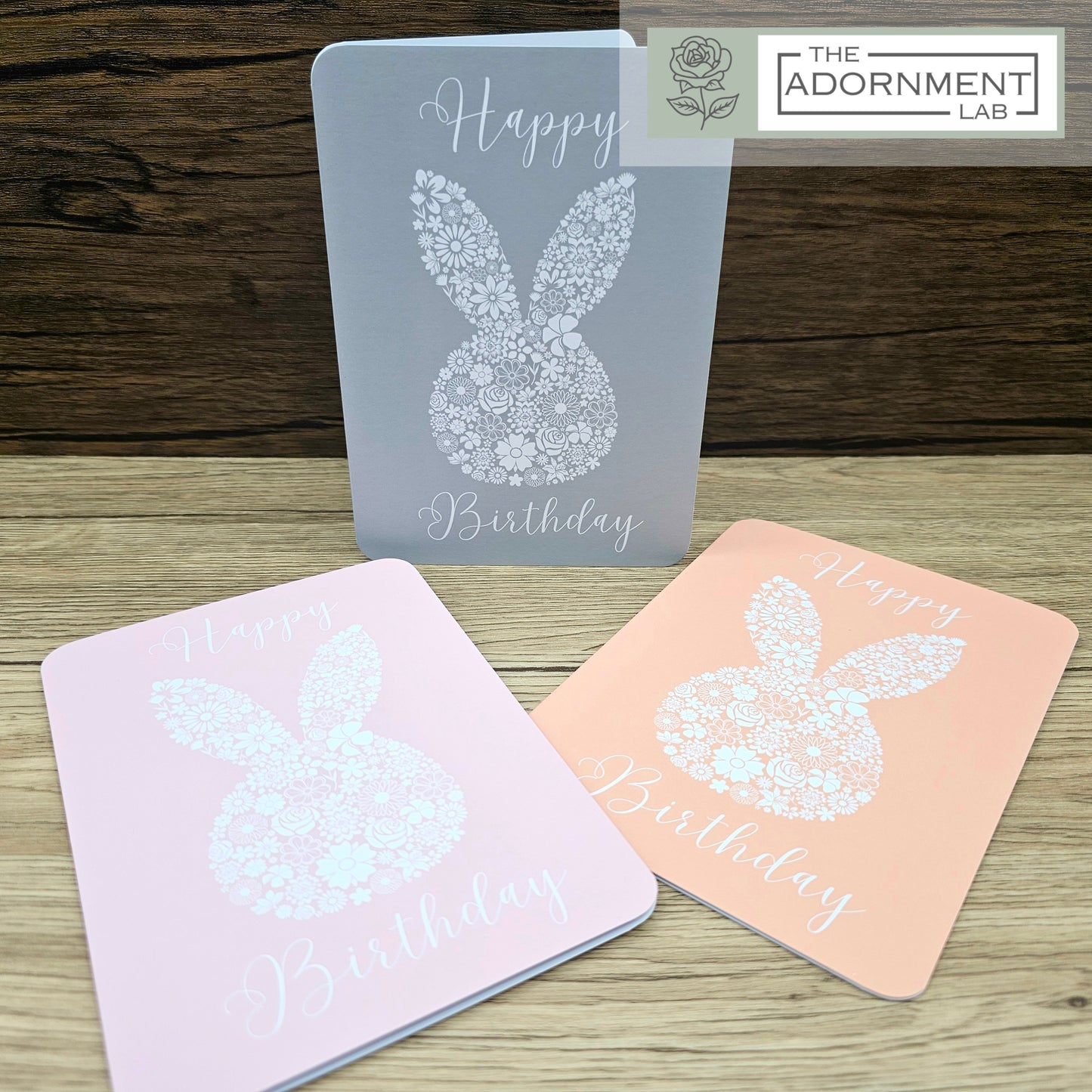 Bunny Bloom Silhouette - Happy Birthday - Greetings Cards - Sage