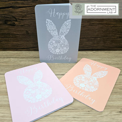 Bunny Bloom Silhouette - Happy Birthday - Greetings Cards - Sage