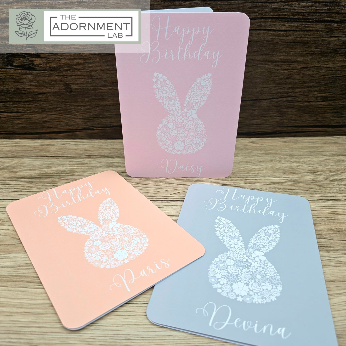 Bunny Bloom Silhouette - Happy Birthday - Greetings Cards - Sage (Personalised)