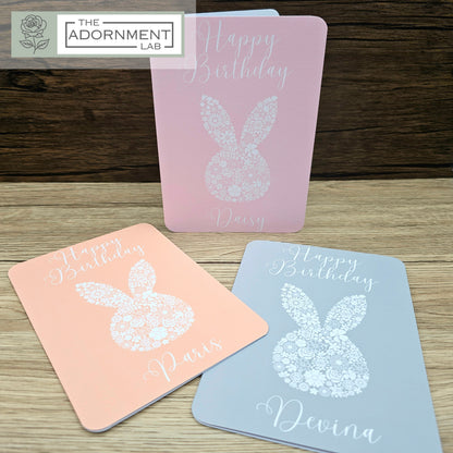 Bunny Bloom Silhouette - Happy Birthday - Greetings Cards - Sage (Personalised)