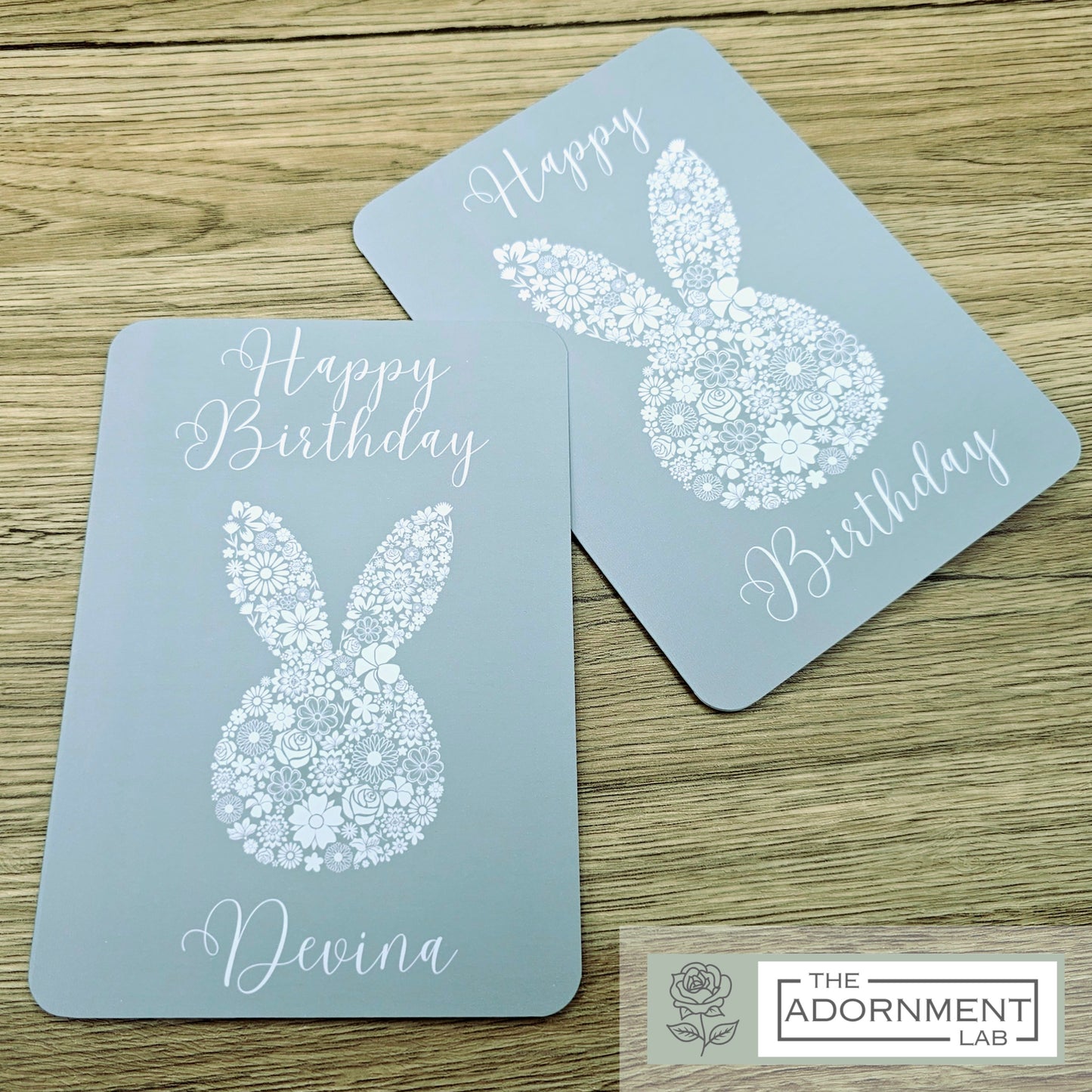 Bunny Bloom Silhouette - Happy Birthday - Greetings Cards - Sage (Personalised)