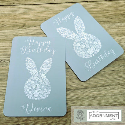 Bunny Bloom Silhouette - Happy Birthday - Greetings Cards - Sage (Personalised)