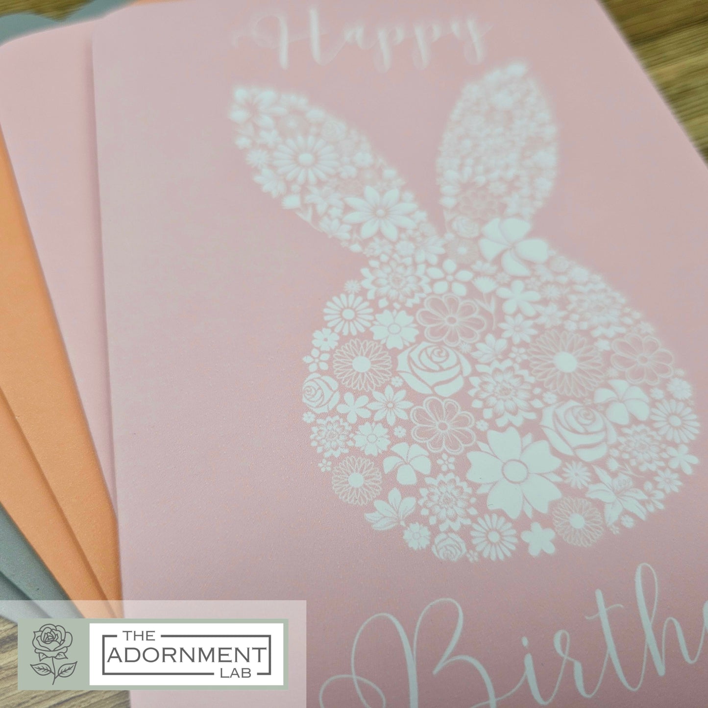 Bunny Bloom Silhouette - Happy Birthday - Greetings Cards - Sage