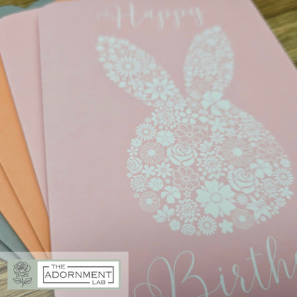 Bunny Bloom Silhouette - Happy Birthday - Greetings Cards - Sage