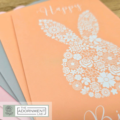 Bunny Bloom Silhouette - Happy Birthday - Greetings Cards - Sage