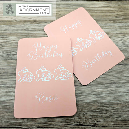 Bunny Bloom - Happy Birthday - Greetings Cards - Peach (Personalised)