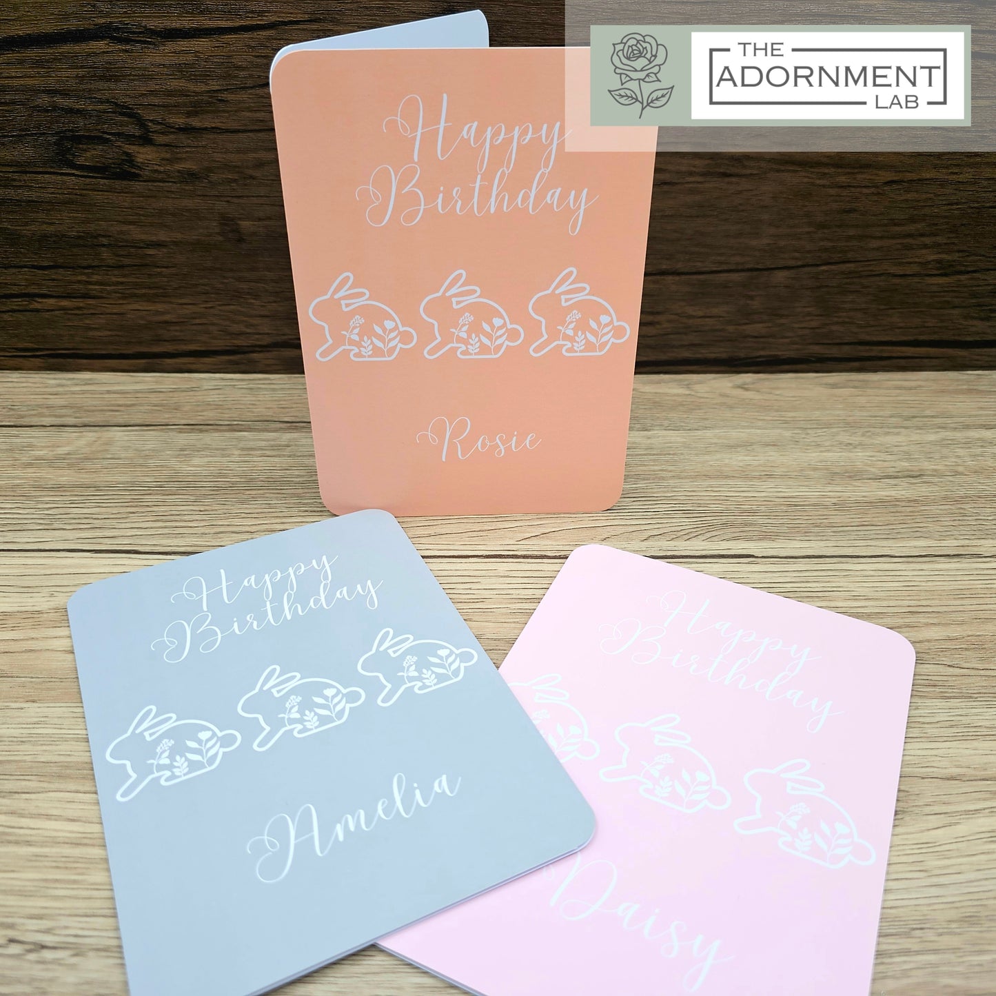 Bunny Bloom - Happy Birthday - Greetings Cards - Peach (Personalised)
