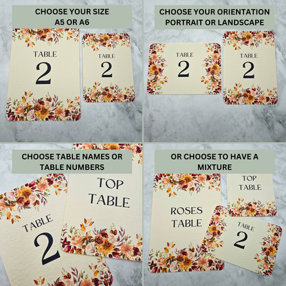 Autumn Fall Flowers Design - Table Number Cards