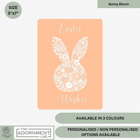 Bunny Bloom Silhouette - Easter Wishes - Greetings Card - Peach