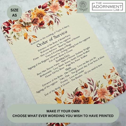 Autumn Fall Flowers Design - Order of Service