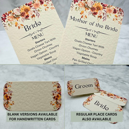 Autumn Fall Flowers - Slim Menu Place Card