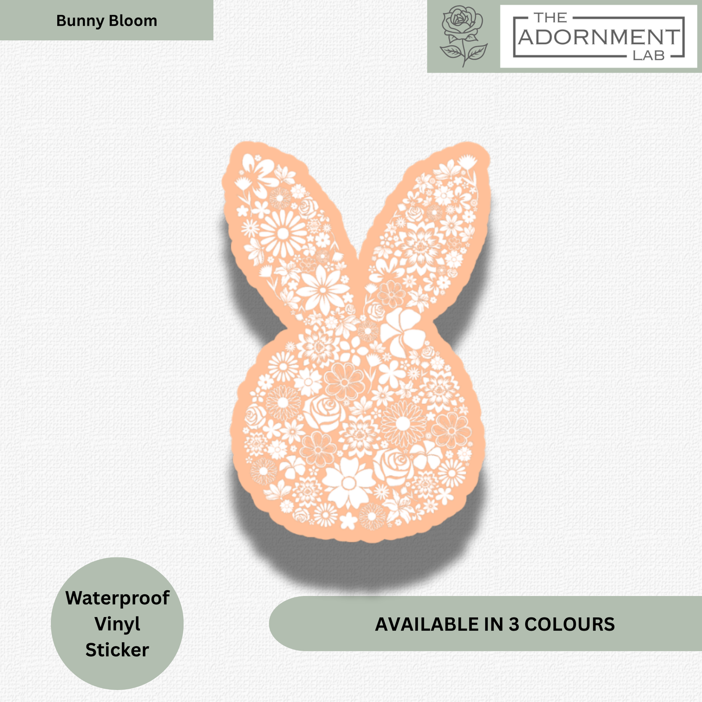 Bunny Bloom Silhouette - Waterproof Vinyl Sticker - Peach