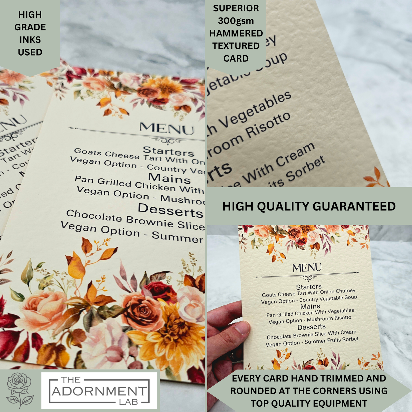 Autumn Fall Flowers Design - A5 Table Menu Cards