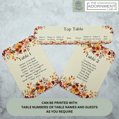Autumn Fall Flowers Design - Table Plan Cards