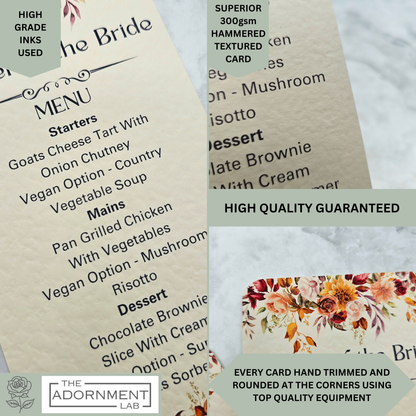 Autumn Fall Flowers - Slim Menu Place Card