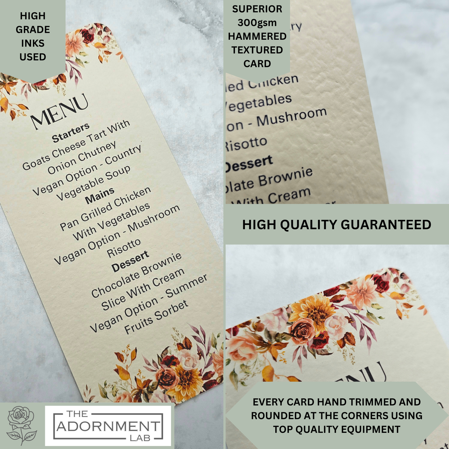 Autumn Fall Flowers Design - Slim Menu Cards (Without Guests Names)