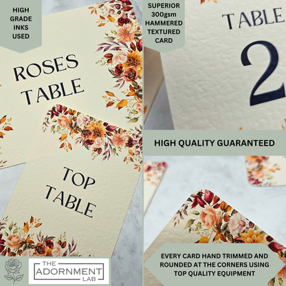 Autumn Fall Flowers Design - Table Number Cards