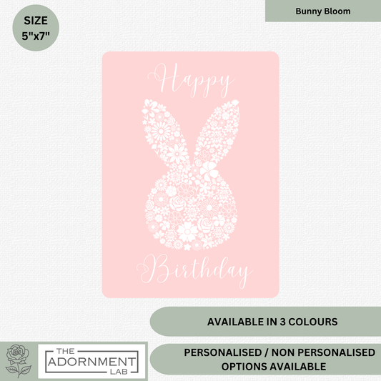 Bunny Bloom Silhouette - Happy Birthday - Greetings Cards - Pink