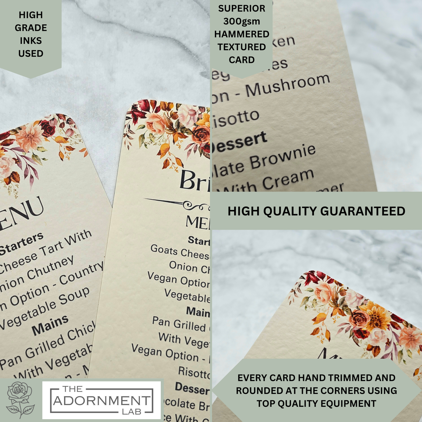 Autumn Fall Flowers Design - Slim Menu Cards (With Guests Names)