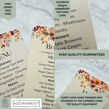 Autumn Fall Flowers Design - Slim Menu Cards (With Guests Names)