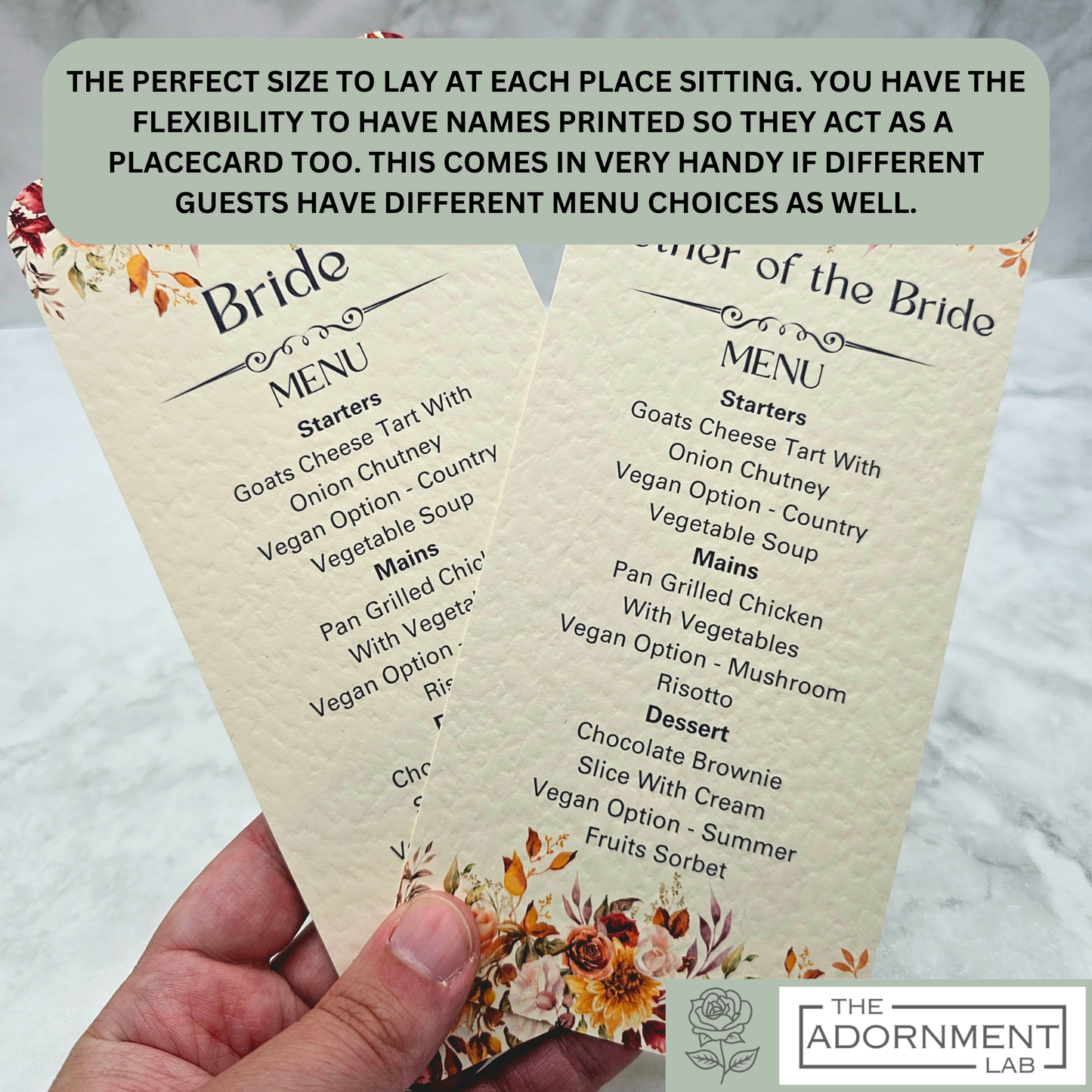 Autumn Fall Flowers Design - Slim Menu Cards (With Guests Names)