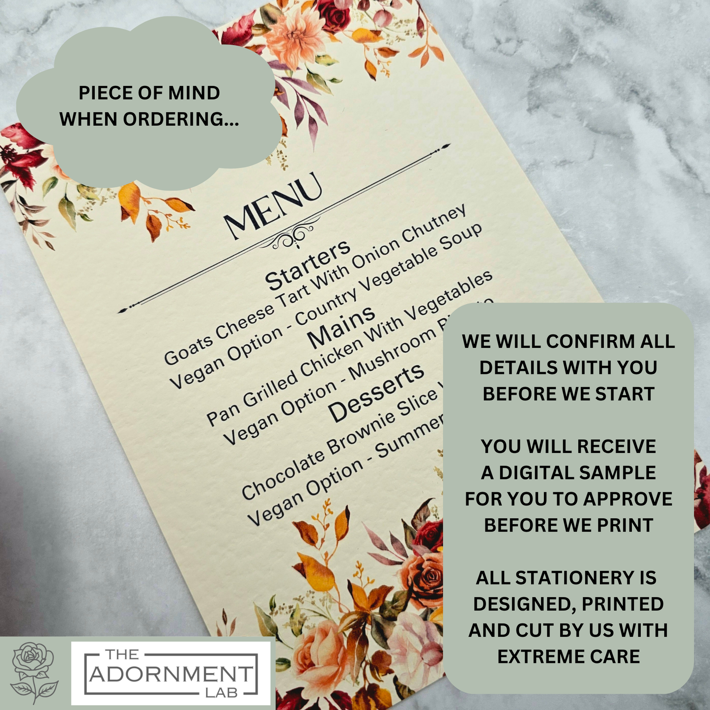 Autumn Fall Flowers Design - A5 Table Menu Cards