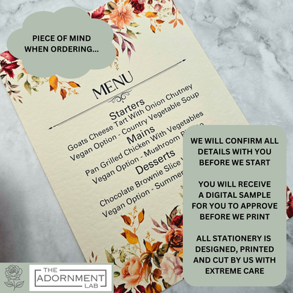Autumn Fall Flowers Design - A5 Table Menu Cards