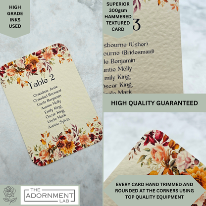 Autumn Fall Flowers Design - Table Plan Cards