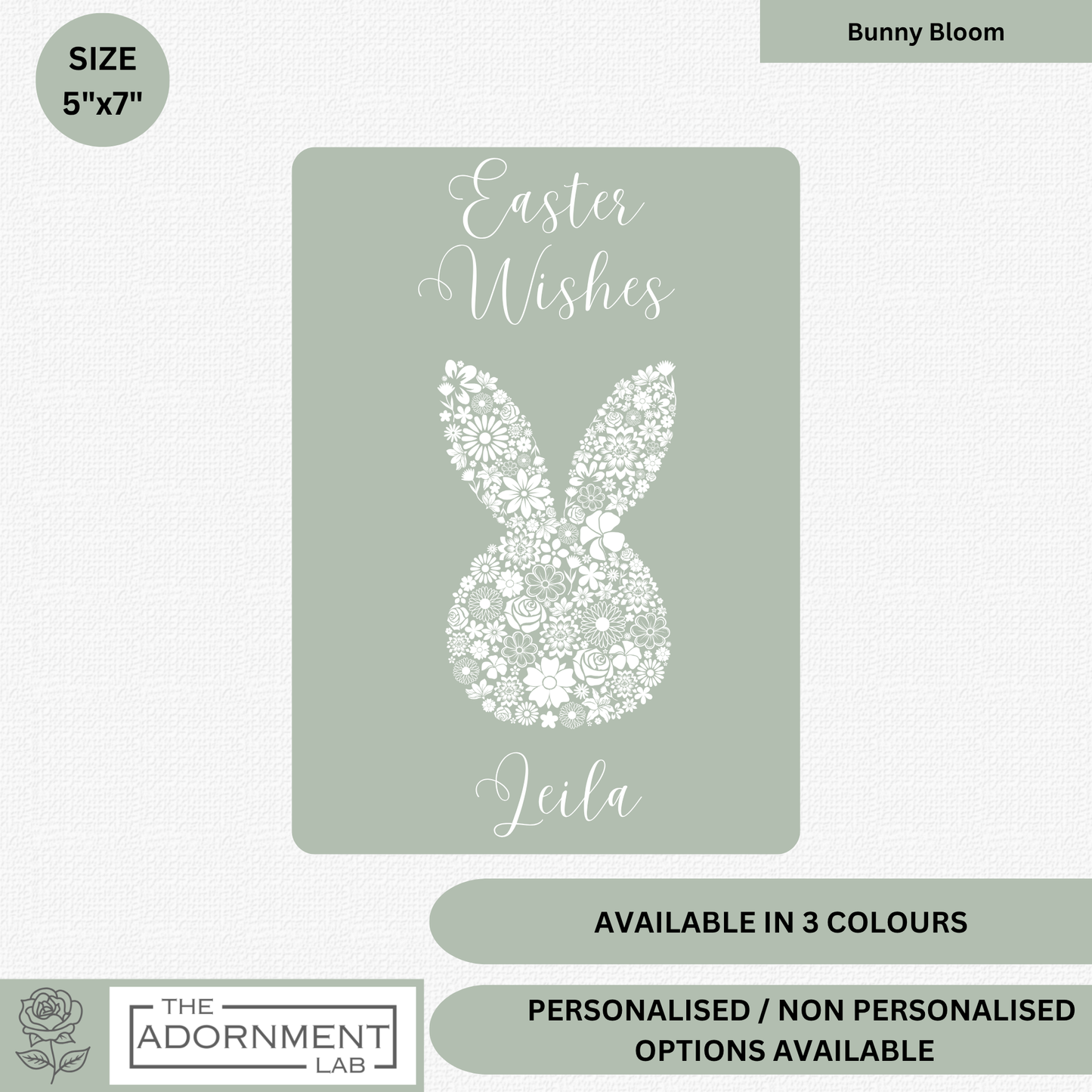 Bunny Bloom Silhouette - Easter Wishes - Greetings Card - Sage (Personalised)